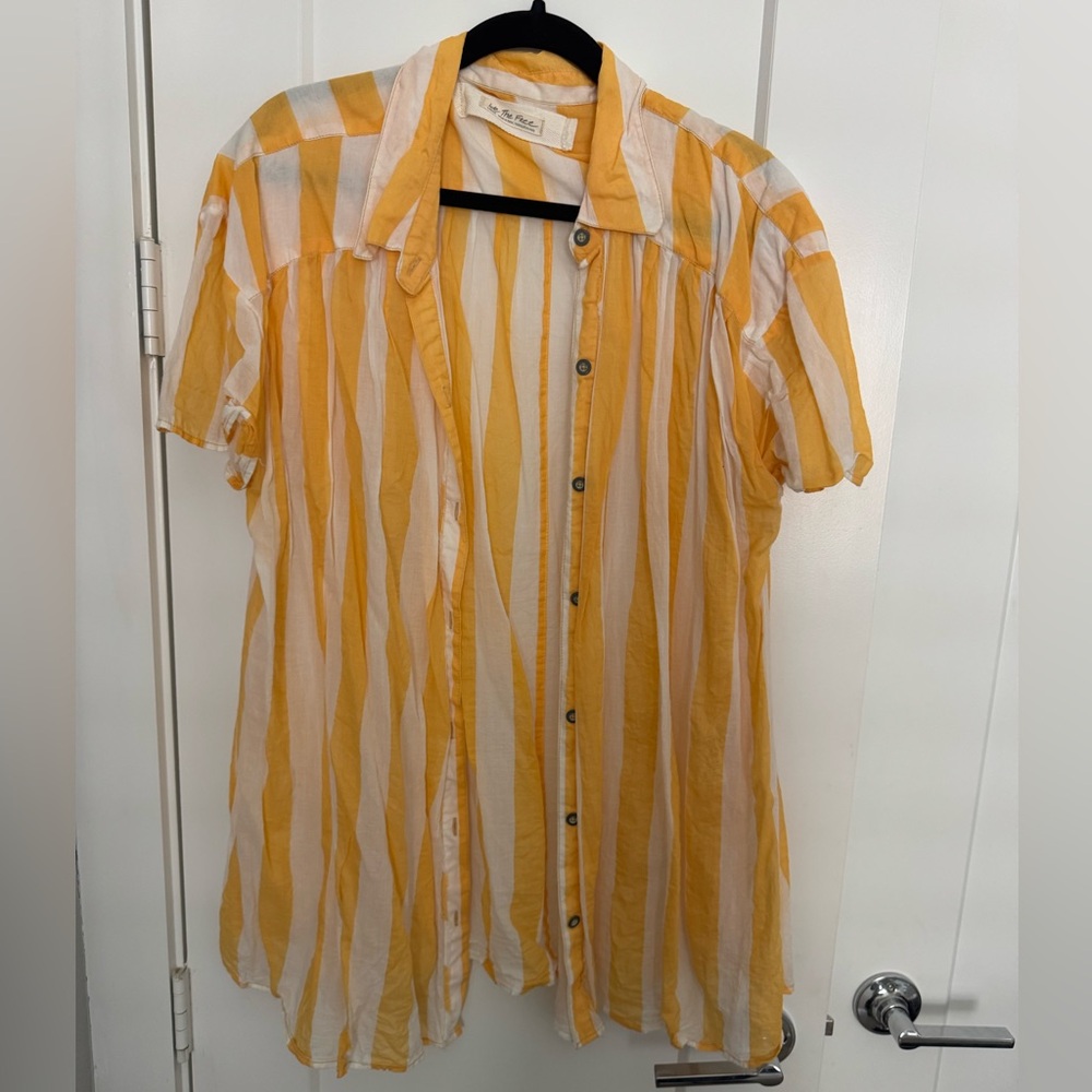 We The Free Yellow and White Striped Short-Sleeve Button-Down